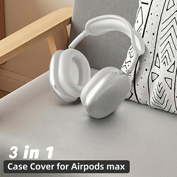 MOLOPPO 3 in 1 Case Cover for AirPods Max, Clear TPU Ear Cup/Silicone Earpad Case/Headband Cover, Anti-Scratch Accessories Set Compatible with Apple for AirPods Max 2/1 (2026/2024/2020), White