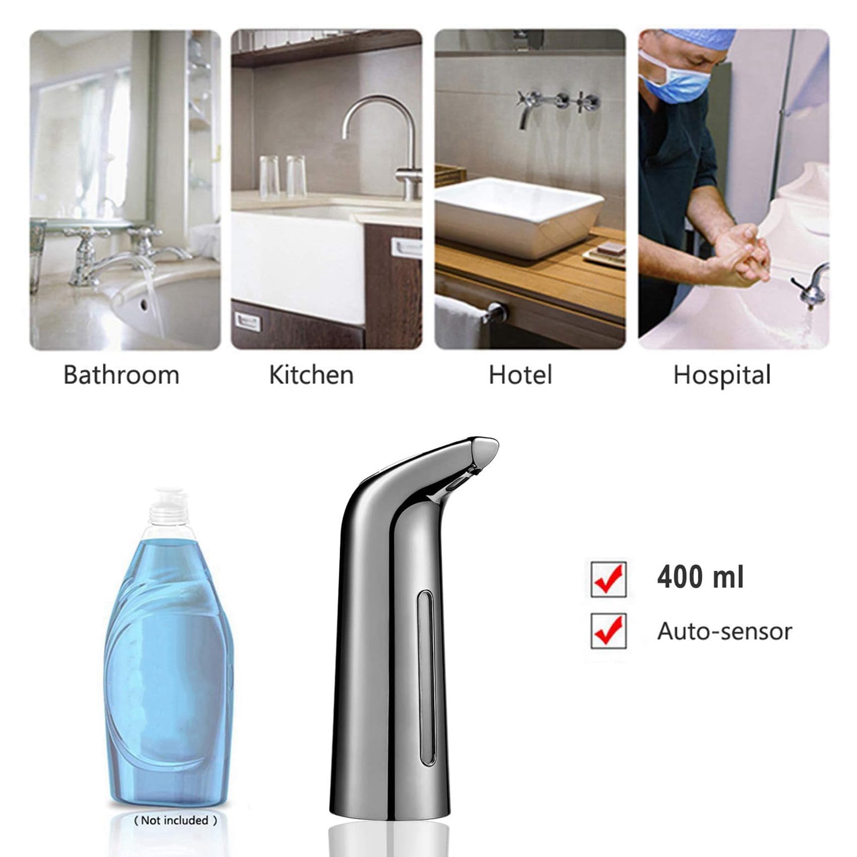 4 x automatyczny dozownik mydła bezdotykowy 400 ml, dozownik mydła z czujnikiem, dozownik mydła do naczyń, do kuchni, łazienki, hotelu