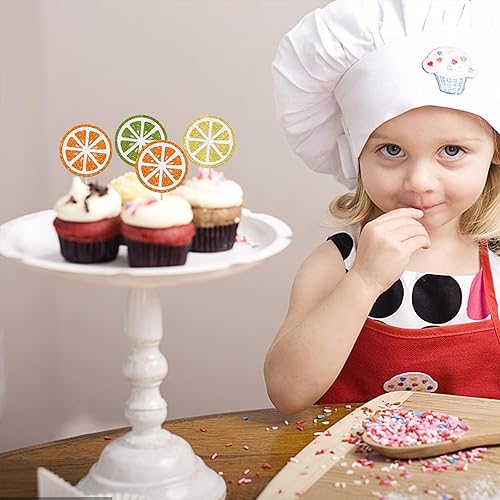 Miniatura 4 de Rsstarxi Paquete de 24 adornos de limón para cupcakes, decoraciones de fiesta de limón con purpurina de verano con temática de limonada para