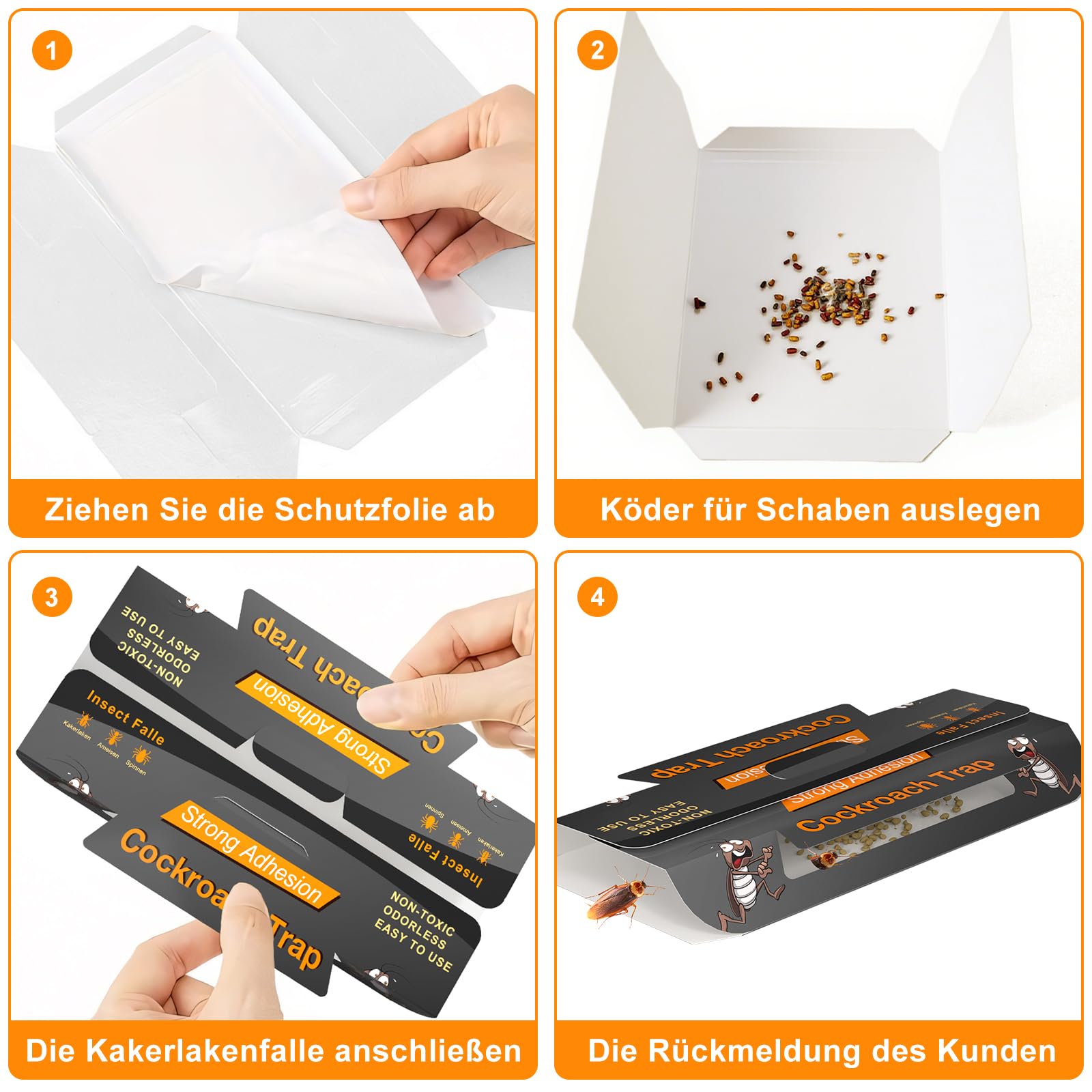 Schabenfalle [20 Stück] mit Effektiven & Giftfreien Ködertabletten, Starke Monitoring-Klebefalle, Kakerlakenfalle zur Befallsermittlung von Küchen-Schaben & Kakerlaken in Allen Wohnräumen