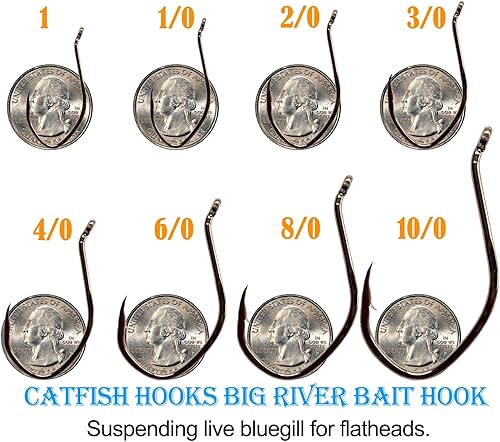 Miniatura 2 de Anzuelos de bagre Big River Bait Hook 25-50pcs de 1-100 anzuelo de pesca de agua salada Amplio hueco gancho de cabeza plana de caza grande