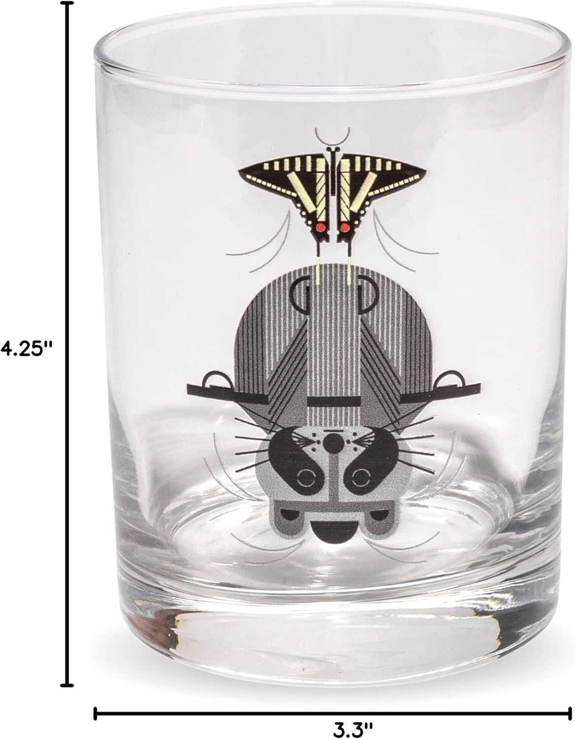 Charley Harper Wild Life I Double Old-Fashioned DOF Set of 4 Assorted Glasses: Cool Carnivore, Otterly Delicious, Raccrobat, and Wrented