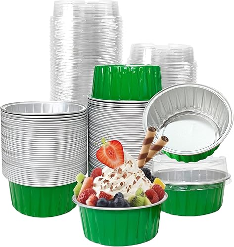 100 vasos de aluminio con tapas, 5 onzas desechables Ramekin para hornear, moldes para magdalenas, mini moldes de aluminio para cupcakes para fiesta 100 vasos de aluminio con tapas, 5 onzas desechables Ramekin para hornear, moldes para magdalenas, mini moldes de aluminio para cupcakes para fiesta