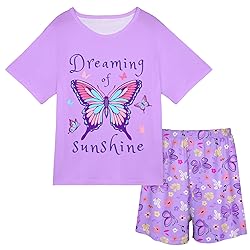 Play Tailor Girls Pajamas for Kids 2 PCS Summer Pjs Set Short Sleeve Top Sleepwear for Teen Girl 4-15