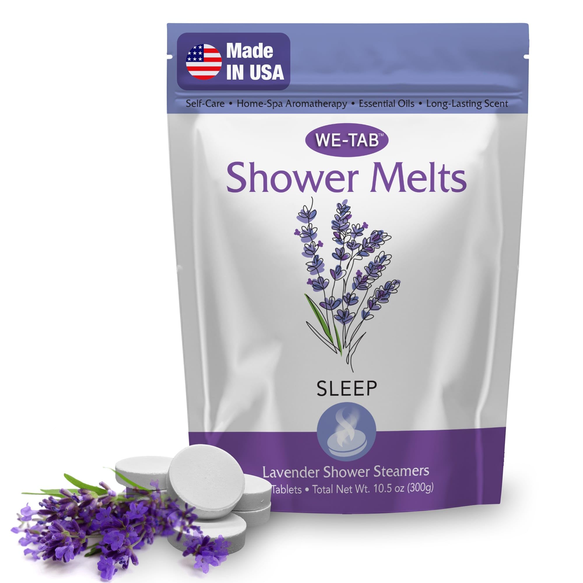 Shower Steamers 10-pk with Essential Oil Aromatherapy to Unwind and Sleep, Long Lasting Lavender Scent, No Stain or Artificial Dye, for Relaxation,