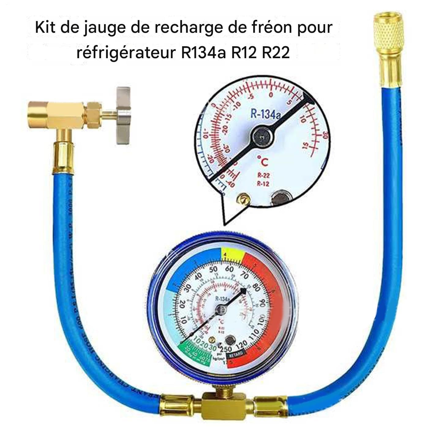 Kit di ricarica per aria condizionata,Kit di ricarica per frigorifero per auto | Set di valvole a perforazione con tubo e indicatore per manutenzione del frigorifero automobilistico per officina e