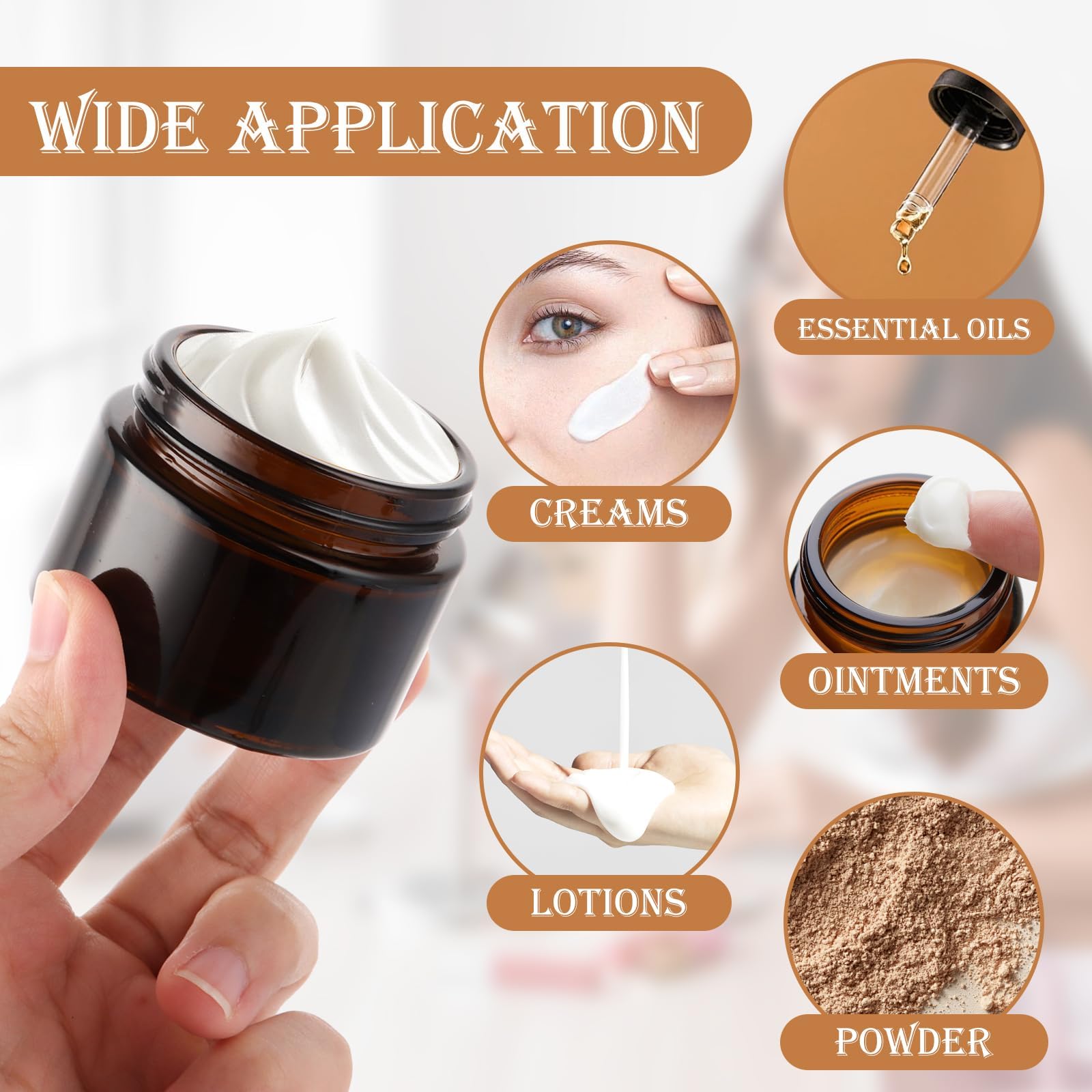YAYODS 20 Stück Salbentiegel Cremedosen zum Befüllen 50ml - Glastiegel Salbendosen - Braunglas Cremetiegel zum Befüllen - Leere Creme Behälter - Kleine Döschen mit Deckel für Make-up, Cremes, Lotionen