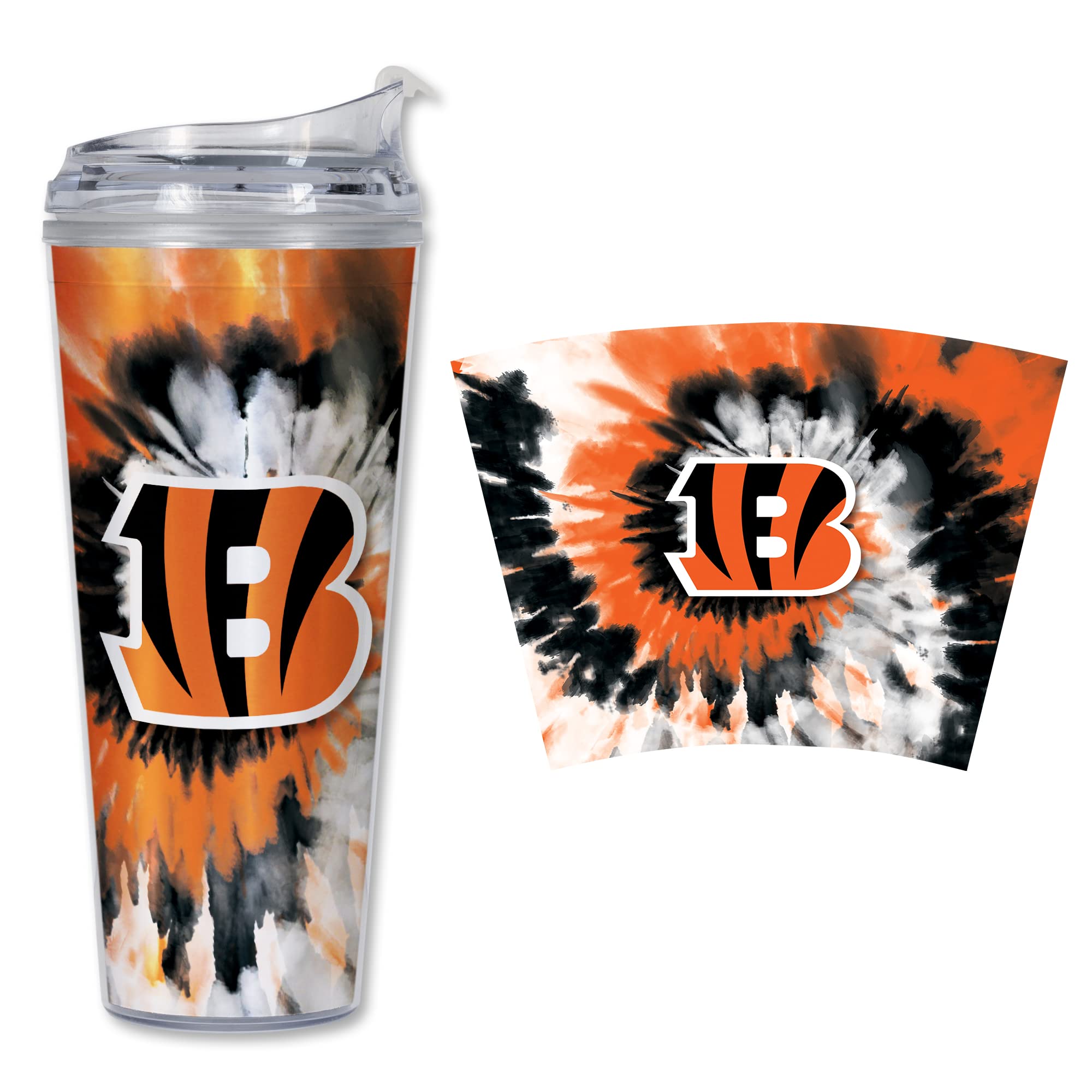 Rico Industries NFL Football Glitter 24oz Acrylic Glitter Tumbler with Hinged Lid, Officially Licensed Double Wall Tumbler with Straw