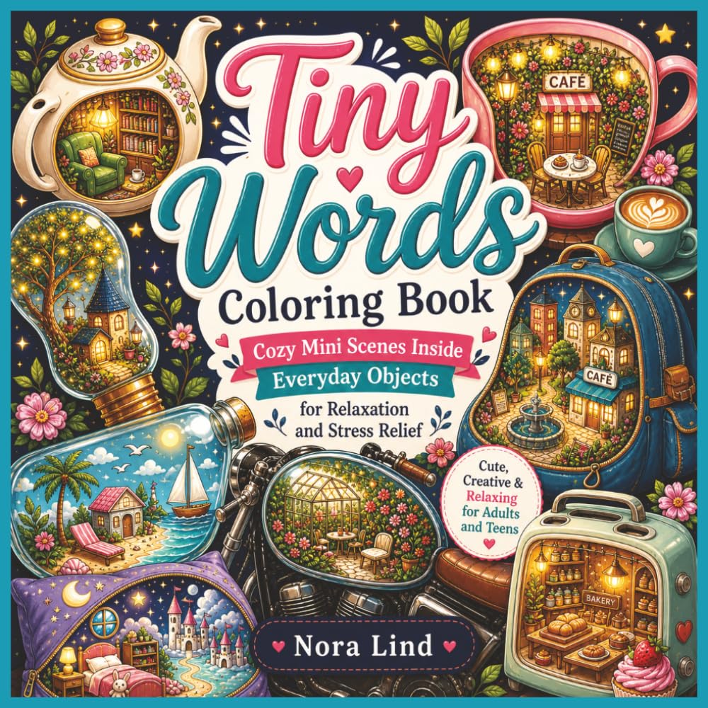 Tiny Worlds Coloring Book: Cozy Mini Scenes Inside Everyday Objects for Relaxation and Stress Relief | Cute and Creative Coloring Book for Adults and Teens