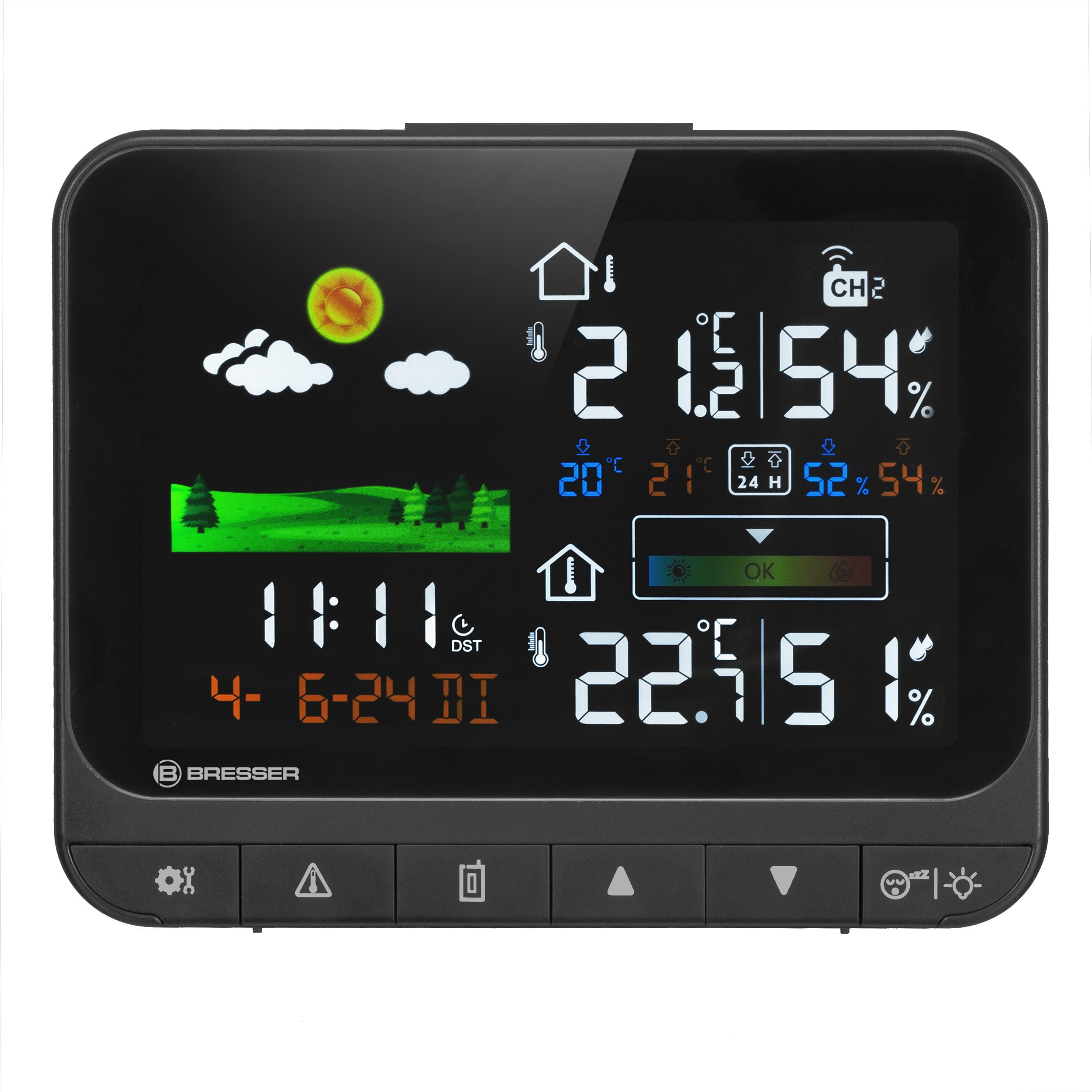 Bresser Station Météo Sans Fil Écran Couleur Température Humidité Intérieure Extérieure Prévisions Alerte Gel Indicateur Confort Capteur