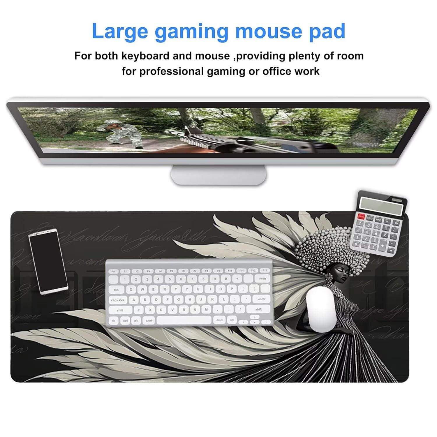Podkładka pod mysz do gier, 1600 x 800 mm, XXL, duża gamingowa podkładka pod mysz, wodoodporna podkładka pod mysz, długa podkładka na biurko z przeszytymi krawędziami, mata na biurko z gumową podstawą