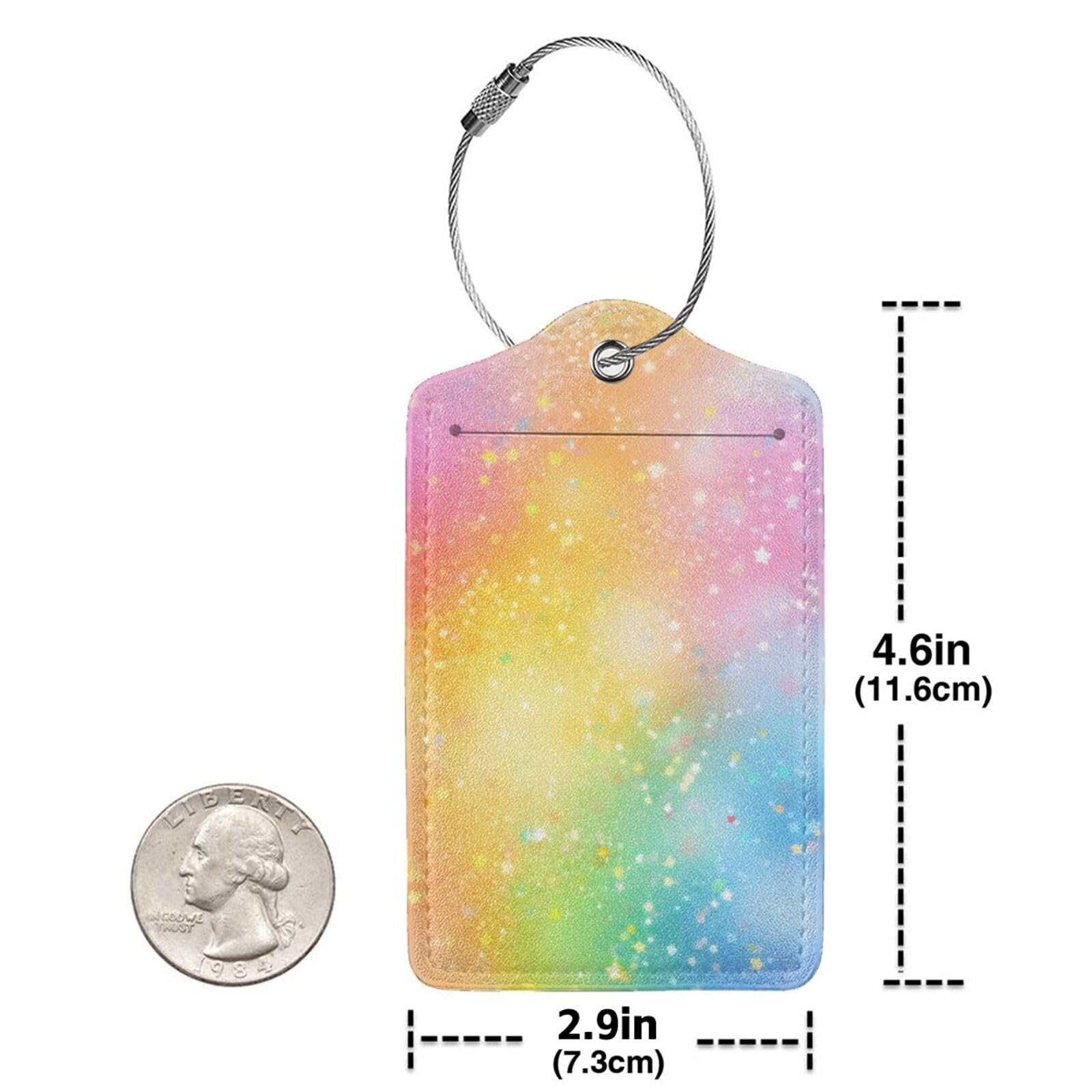 4 etiquetas de equipaje de piel sintética para maleta, diseño abstracto de arco iris, rosa, bonita etiqueta de equipaje con lazo de acero inoxidable, etiqueta de identificación de cubierta de