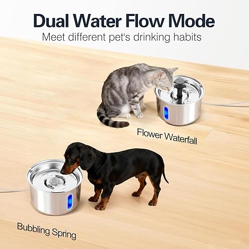 Miniatura 6 de Fuente de agua de acero inoxidable para gatos de 3 litros101 onzas para uso en interiores, ultra silenciosa, ventana LED automática sin BPA para