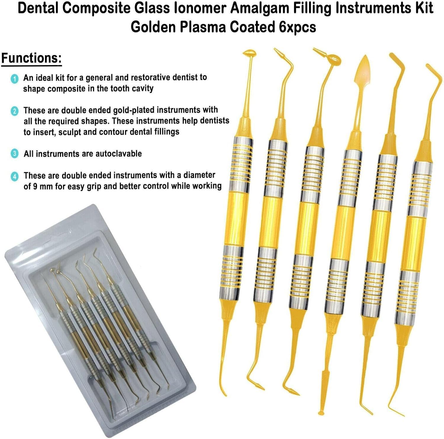 Igienisti Dentali Strumenti Kit di Strumenti Kit di Riparazione Estetica Otturazione Dentale Resina Composita Testa Placcata in Titanio, B