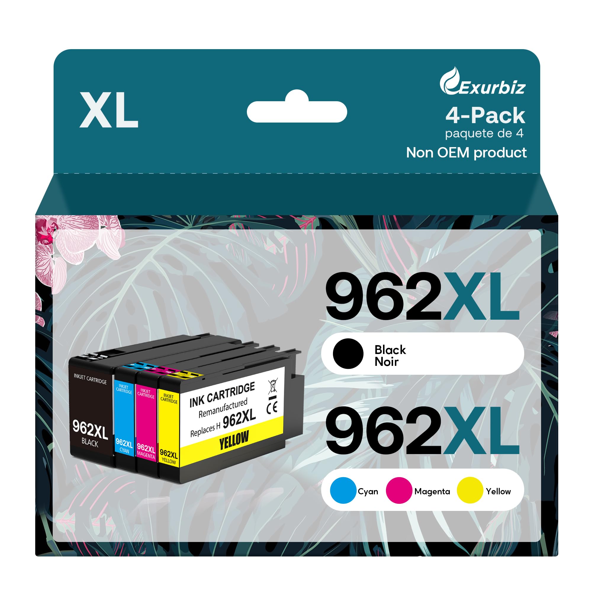 962XL Ink Cartridges Combo Pack Compatible for HP 962 XL Ink High Yield Remanufactured for HP OfficeJet Pro 9010 9015 9020 9018 9025 9018 9019 9012 Printers (Black Cyan Magenta Yellow, 4 Pack)