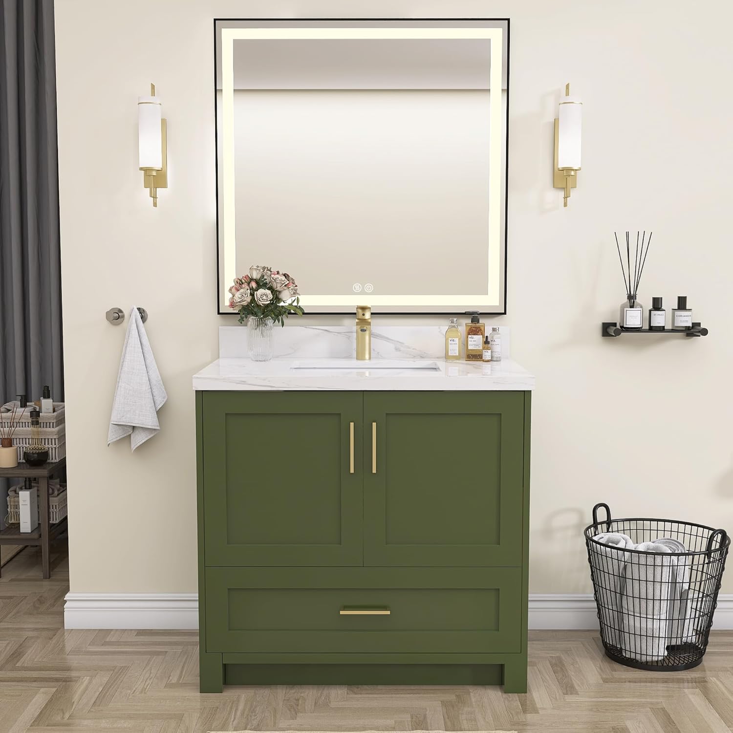 Amazon.com: GETPRO Solid Wood 36 inch Bathroom Vanity with Top and Mirror Combo Set Green ...