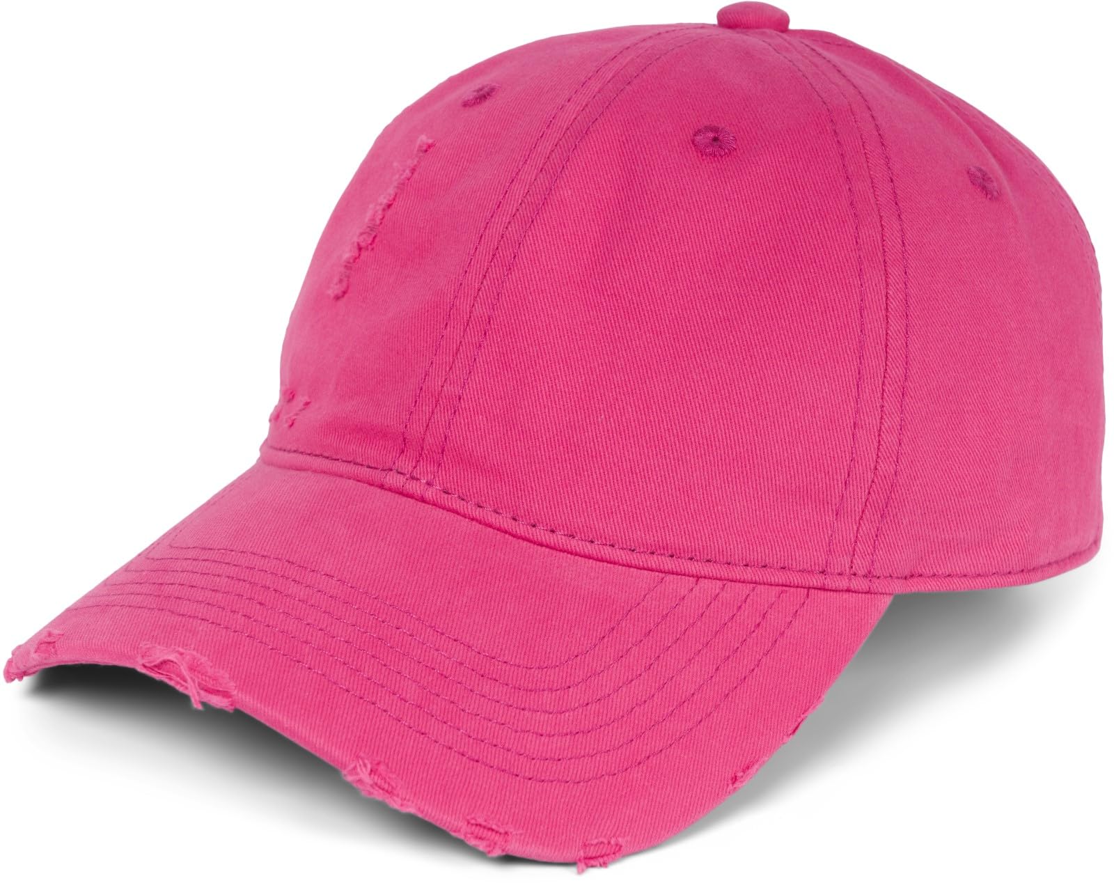 Stylebreaker Unisex Fuchsia Baseball Cap Destroyed Look With Rips, 6 Panel Cap Solid Color, Adjustable Buckle Basecap 04023092, Colour: