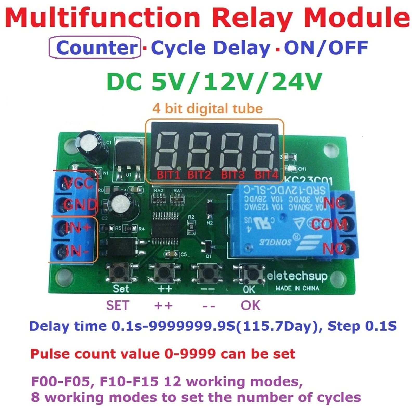 DC 5V 12V 24V Multifunktions-Impulszähler Verzögerungszeitrelais Einfaches Modul(24V)