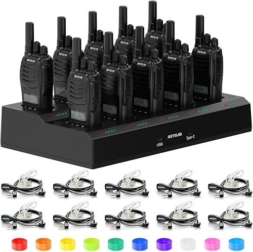 Retevis H777D Walkie Talkies de largo alcance con pantalla LCD, radio de 2 vías, cargador multiunidad de 10 vías, 1200 mAh USB-C, radio