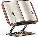 Book Stand for Reading, Adjustable Book Holder with 360° Rotating Bases, Foldable Designs, and Elastic Clips, Multifunctional Display Stand for Recipe, Cookbooks, Magazines, Tablets, Laptops