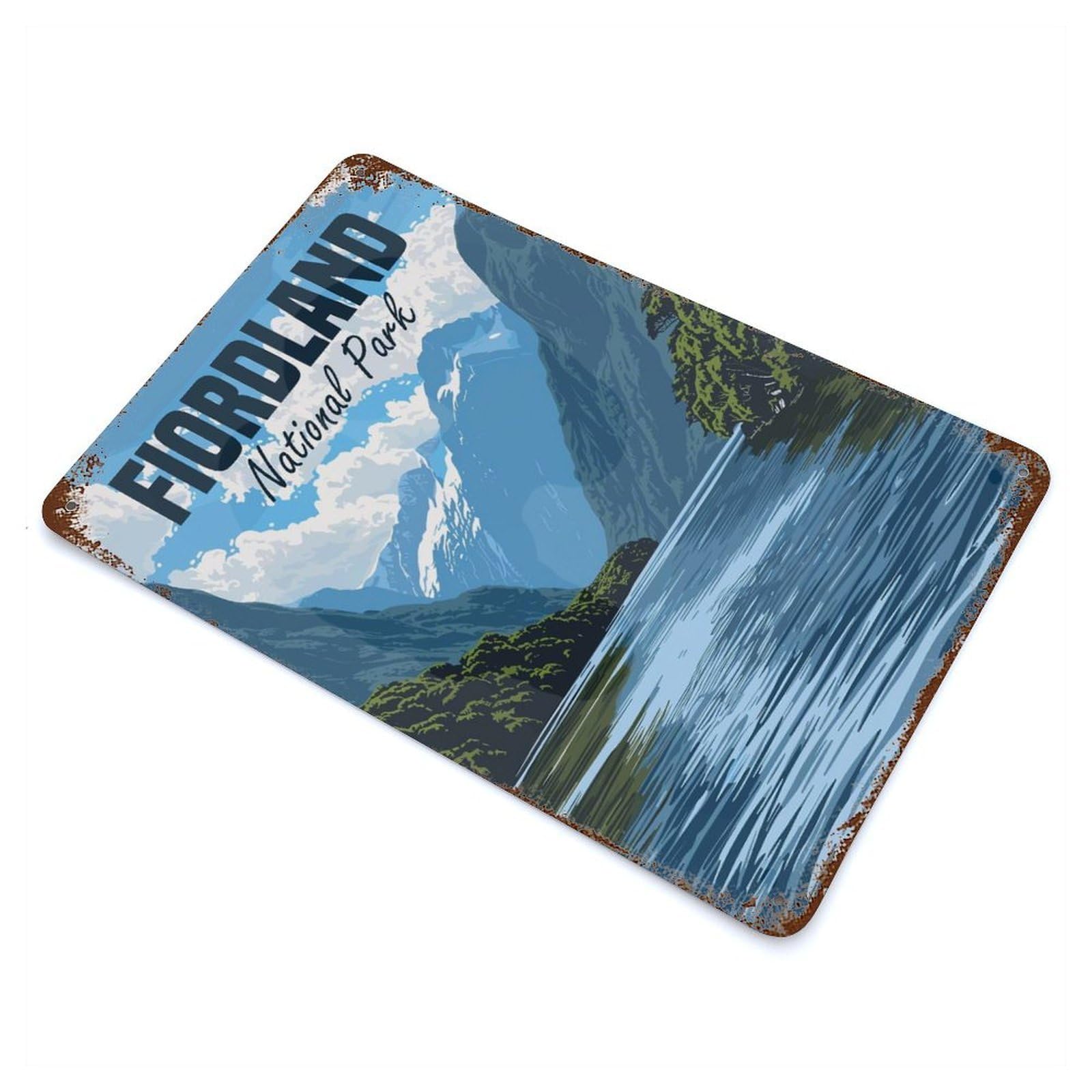 Fiordland National Park Rusty Metal Tin Sign 11.8"x7.9", Farmhouse Wall Decor for Farmhouse, Kitchen And Entryway Decor