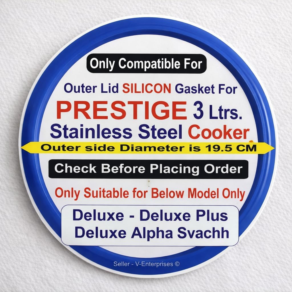 Silicon Outer Lid Rubber Gasket Compatible for 3 Litre PRESTIGE STAINLESS STEEL Pressure Cooker. Outer Side Dimeter is 19.5 cm (Silicon Blue Color- Pack of 1)