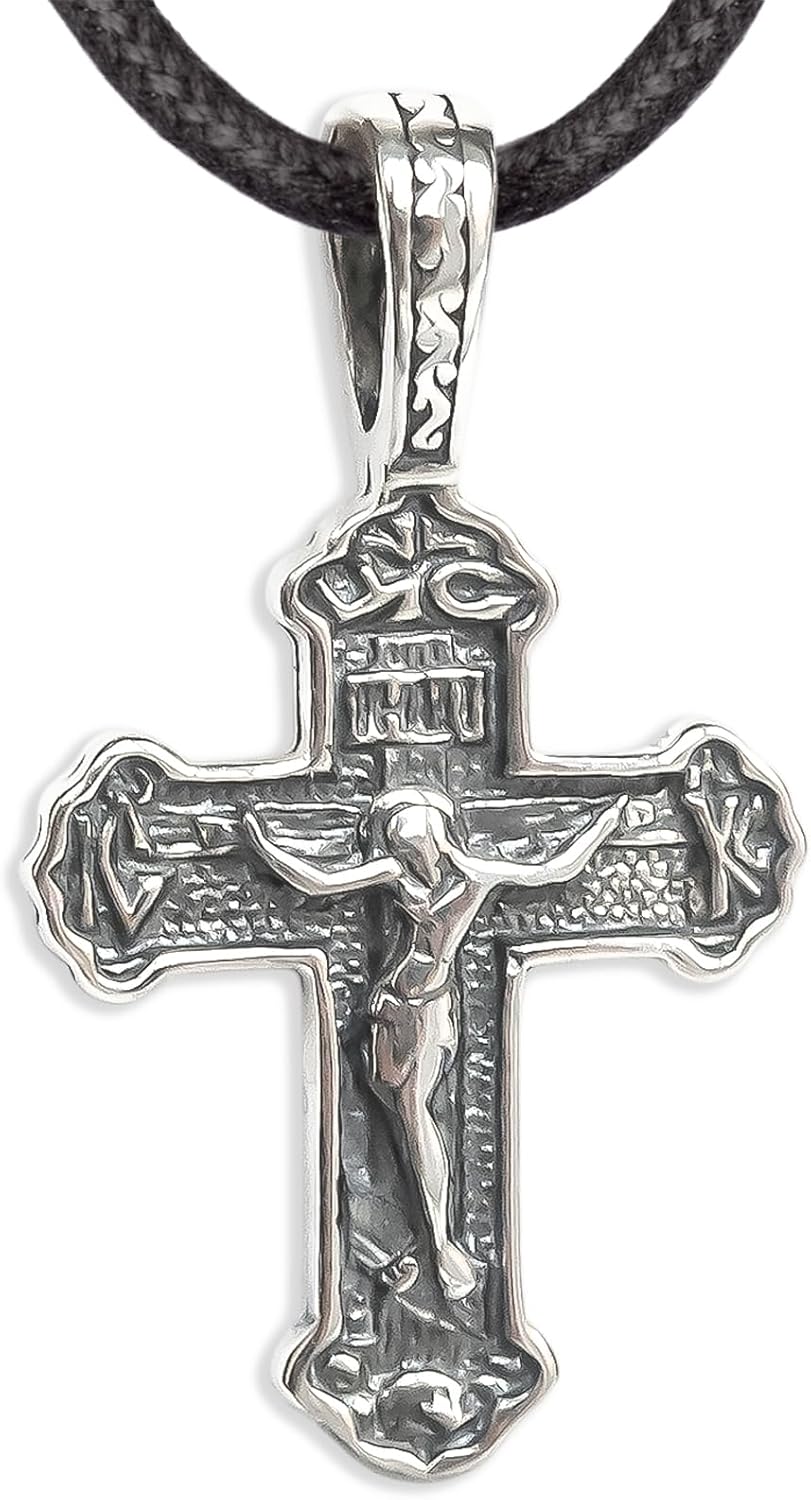 925 Sterling Silver Small Orthodox Cross Necklace - Dainty Jesus Christ Crucifix Pendant - Eastern Christian Religious Jewelry for Men Women - Baptism Gifts - Handmade - Image 9