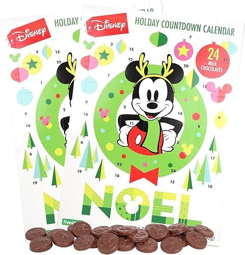 Calendario de Adviento de chocolate de Mickey Mouse con 24 chocolates con leche, calendario de cuenta regresiva para Navidad de caramelos, paquete