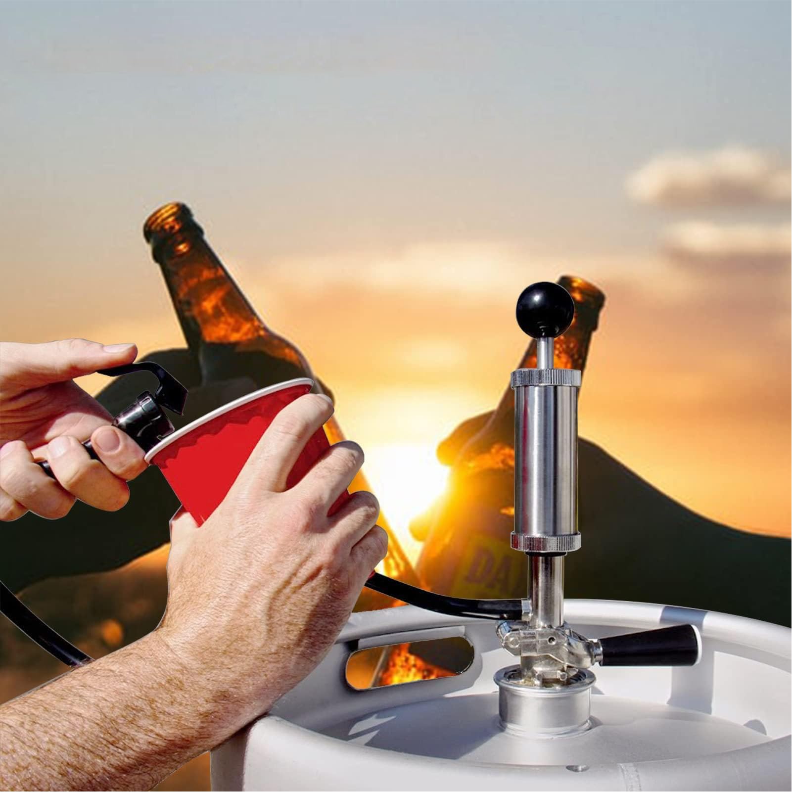 Pompa per fusti di Birra in Ferro Cromato, Facile da Usare, Rubinetto per fusti a Tenuta stagna con Tubo Flessibile per Rubinetto, Eventi Picnic