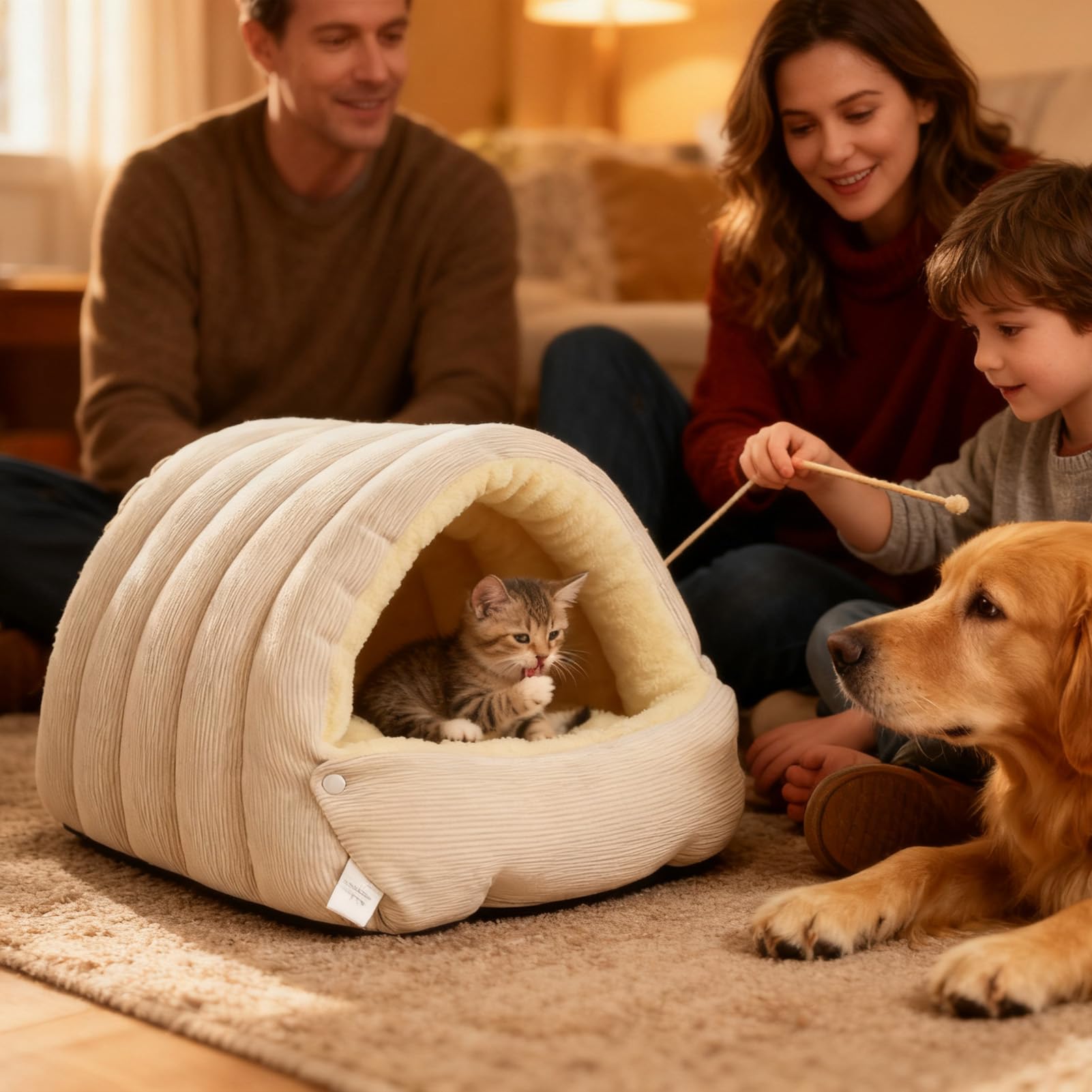 Panier pour Chat Douillet - 45x30x19cm Tente Moelleuse Et Chaude avec Coussin Amovible | Conception Coupe-Vent | Tente Douce Et Chaude pour Chats D'Intérieur & Petits Chiens