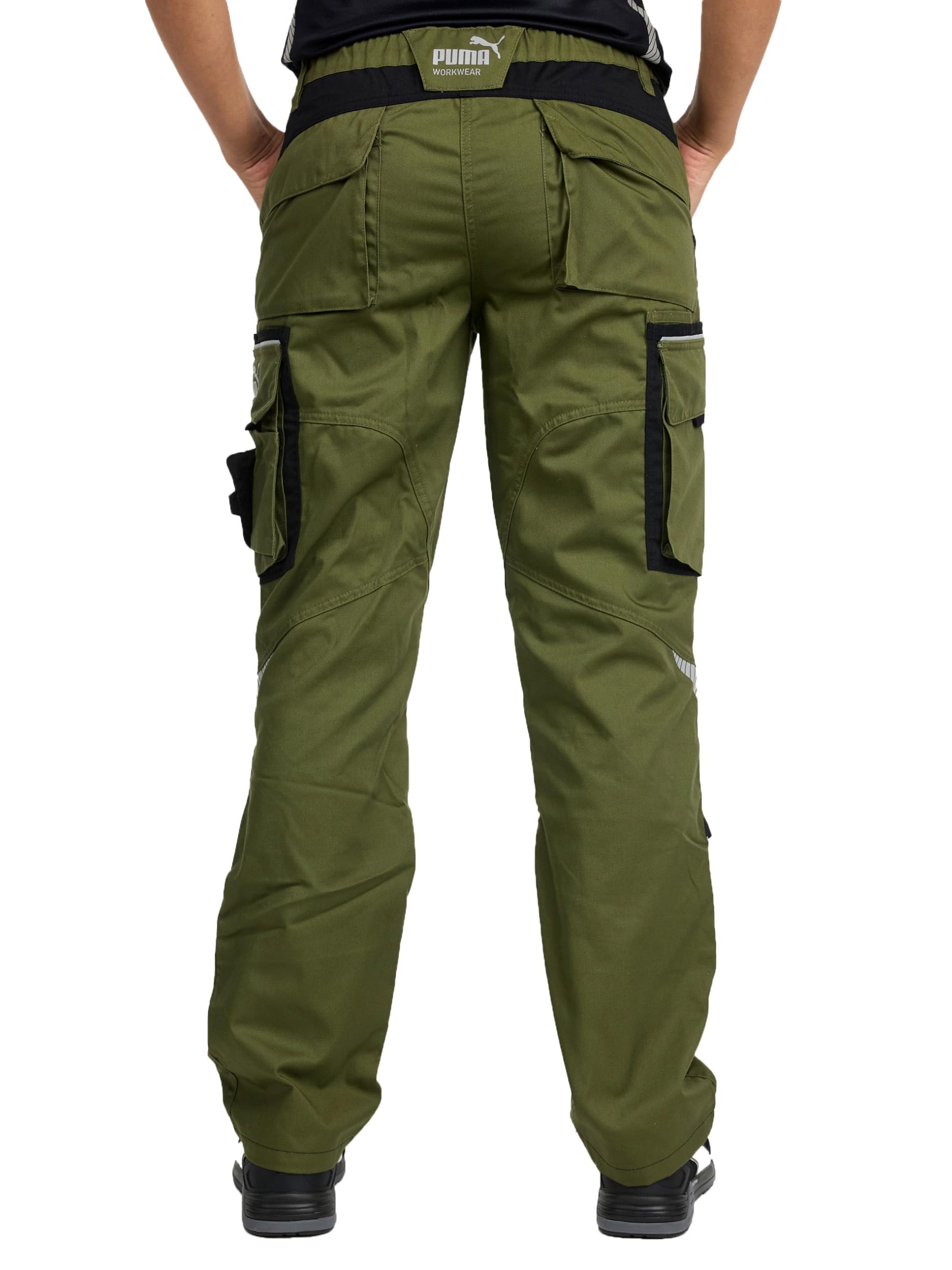 PUMA Work WEAR Premium damskie spodnie robocze z wieloma kieszeniami i dodatkowo wzmocnioną tkaniną nylonową - czarne, zielony/czarny, 40