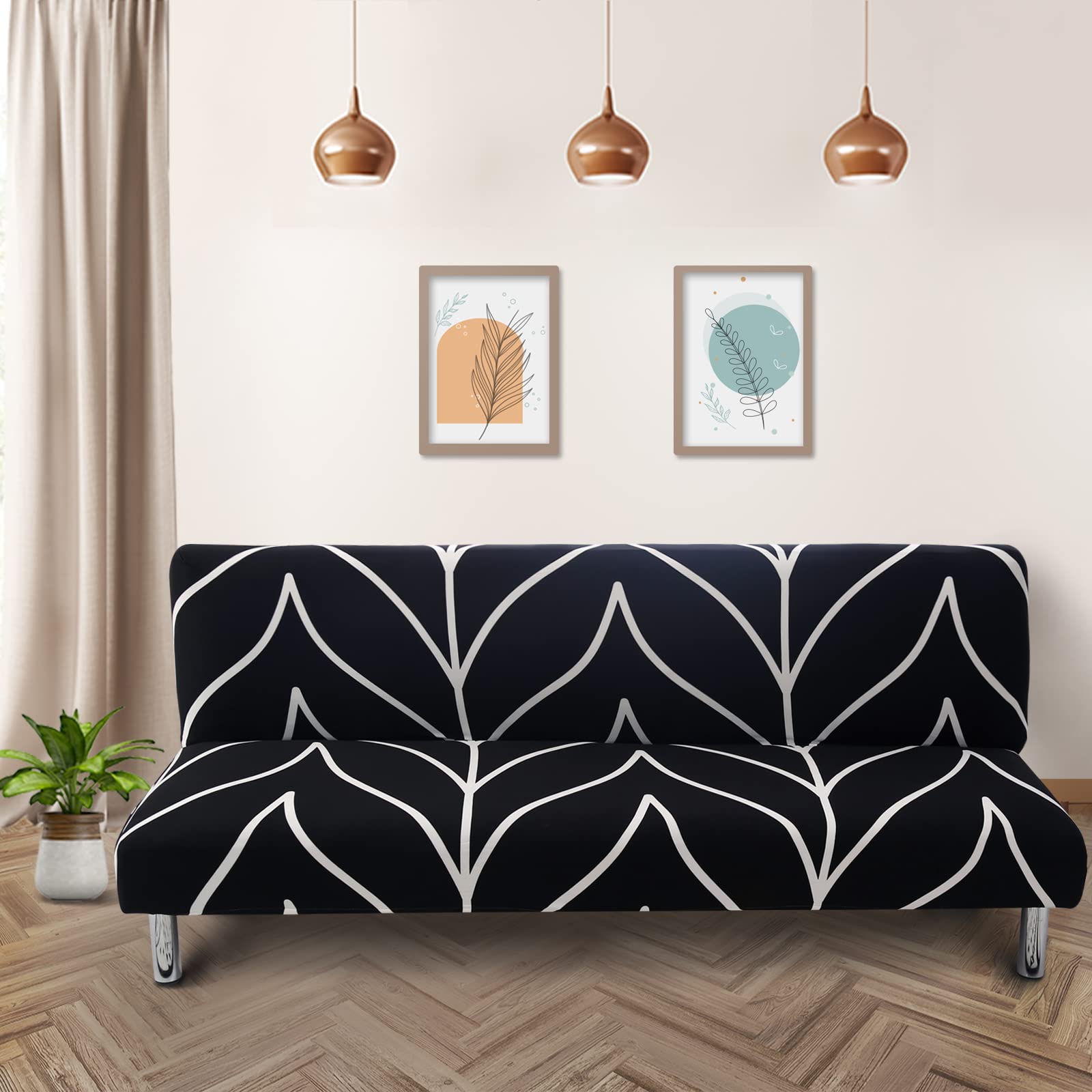 Lydevo Copridivano 3 Posti Senza Braccioli Elasticizzato Universale, Copridivano Letto Pieghevole Clic Clac Lavabile Rimovibile Estraibile, Fodera per Divano Futon per Soggiorno Casa,Linea Nera