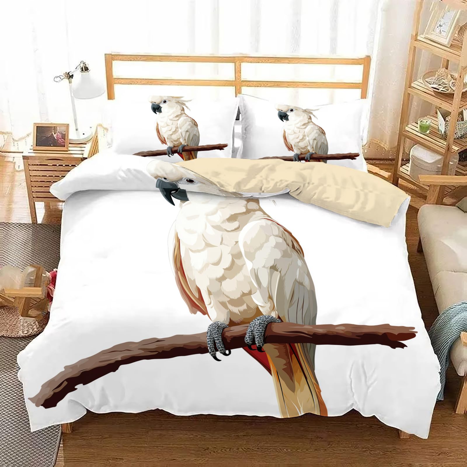 Housse de couette perroquet réversible en microfibre crème avec taies d'oreiller