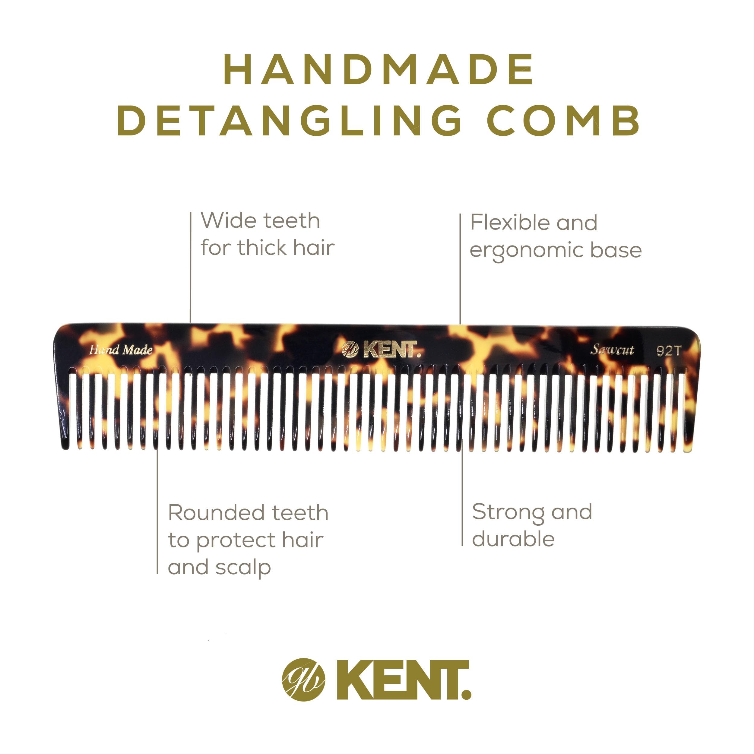 Kent 92TY Pettine districante a denti larghi per capelli ricci - Pettine districante per tutti i tipi di capelli, pettine per capelli da uomo e pettine bagnato per donne - KENT Comb Hair Styling e