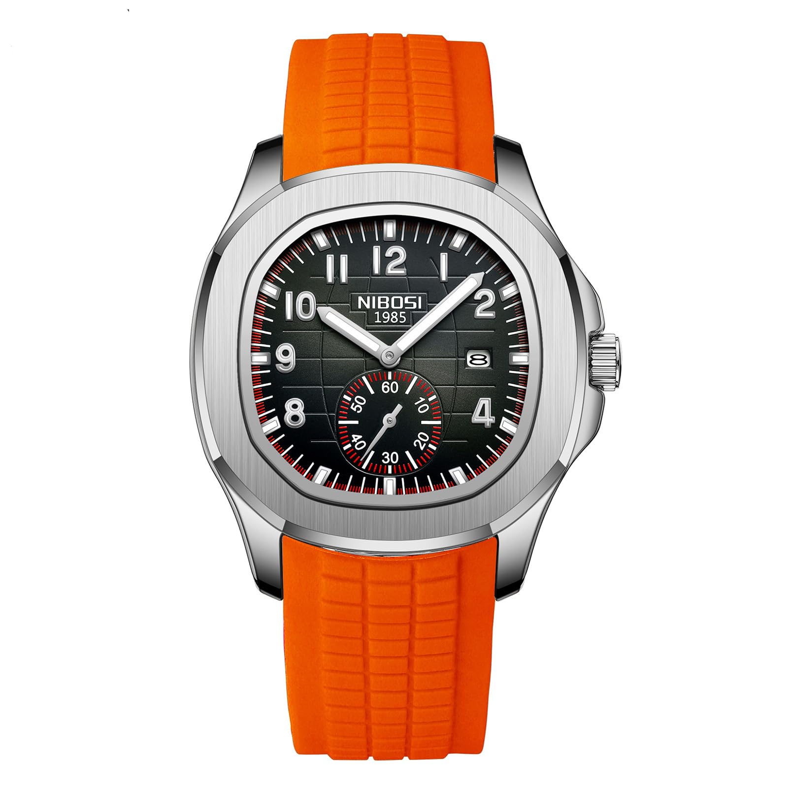 Montre classique à quartz pour homme avec cadran lumineux et fonction date, bracelet en silicone, étanche