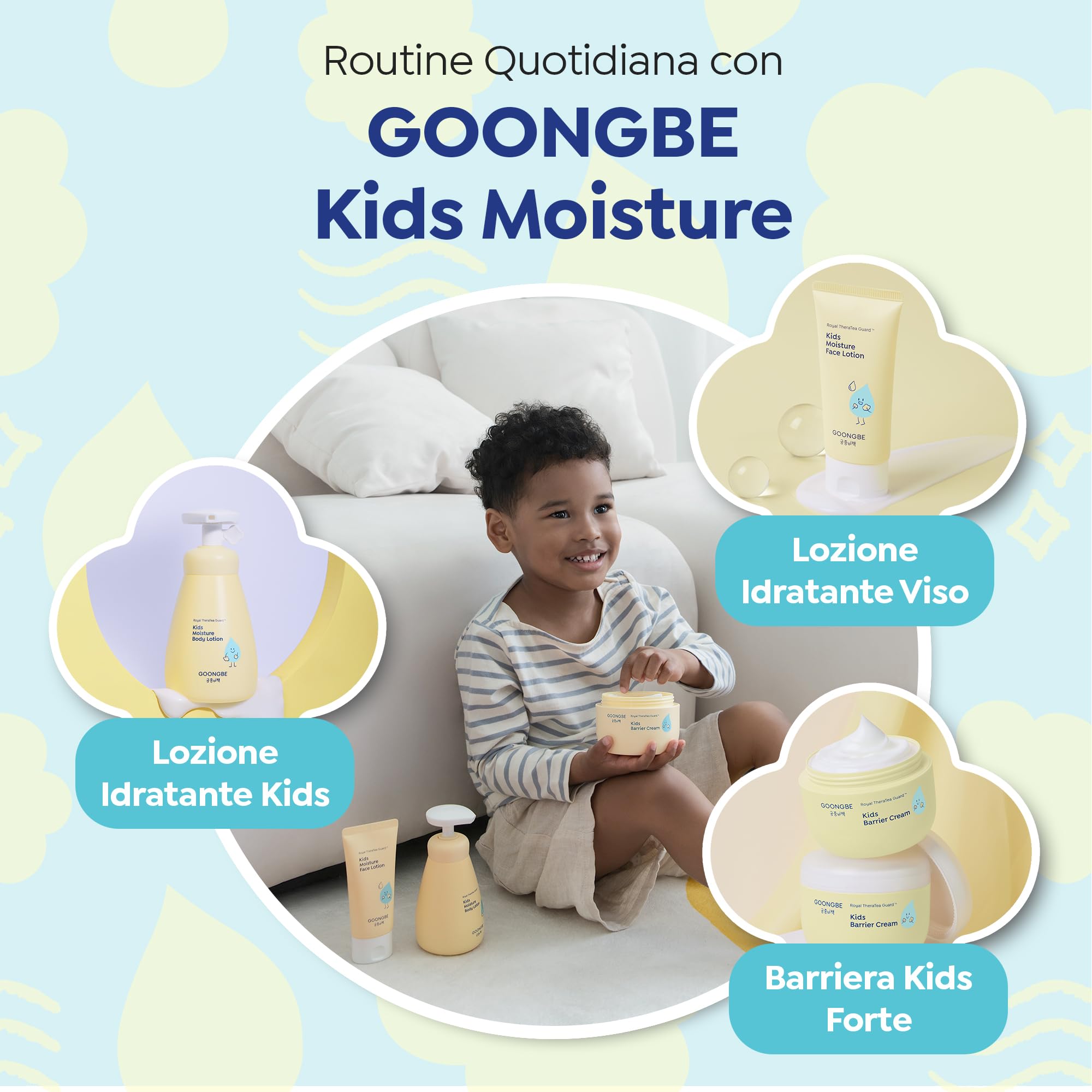 GOONGBE Lozione viso idratante per bambini, idratazione quotidiana del viso per bambini coreani, 8 ore idratante rinfrescante con Cica e Allantoina, profumo anallergico,