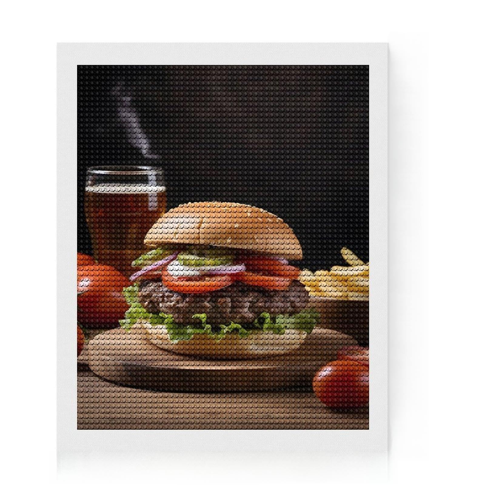 Junmoney Burger and Beer Diamond Style Art Kit 16"x20", Christmas Gift, for Family Craft Time, Vintage Style Decor, Creative Gift Idea