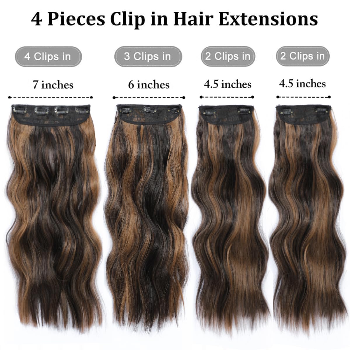 20inch Hair Extensions Clip in 4Pcs Curly Full Head Synthetic Hair Extension Wavy hair Pieces for Women (20Inch - Image 2