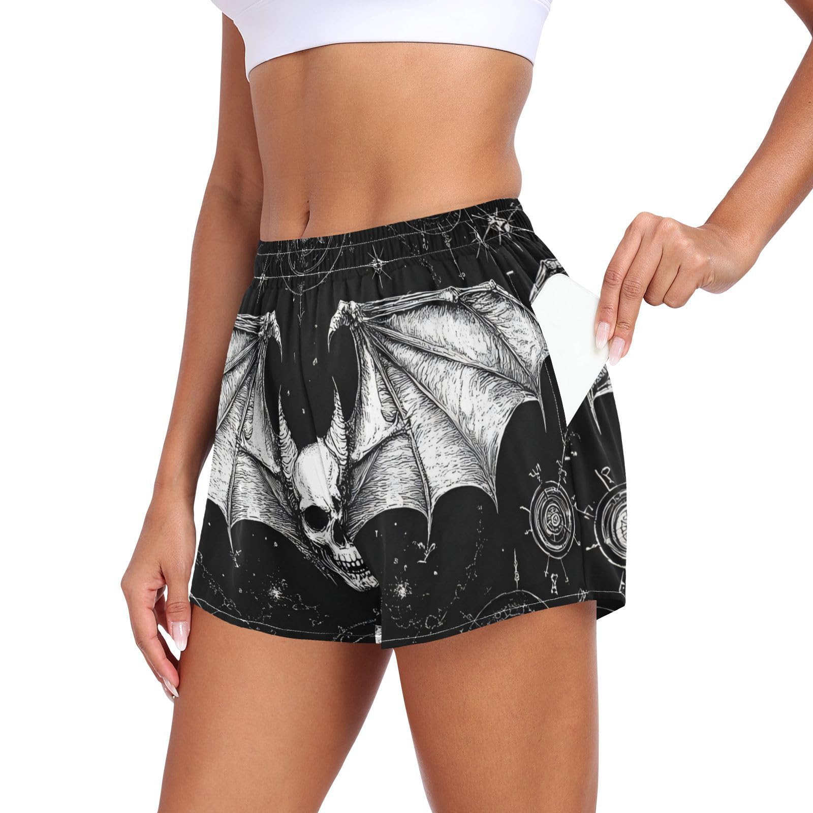 EtherSpher Evil Skull Black Gothic Women's Athletic Shorts Loose&Comfy Lady Pajama Shorts for Soccer Teenis Exercise Indoor ropa para Mujer L