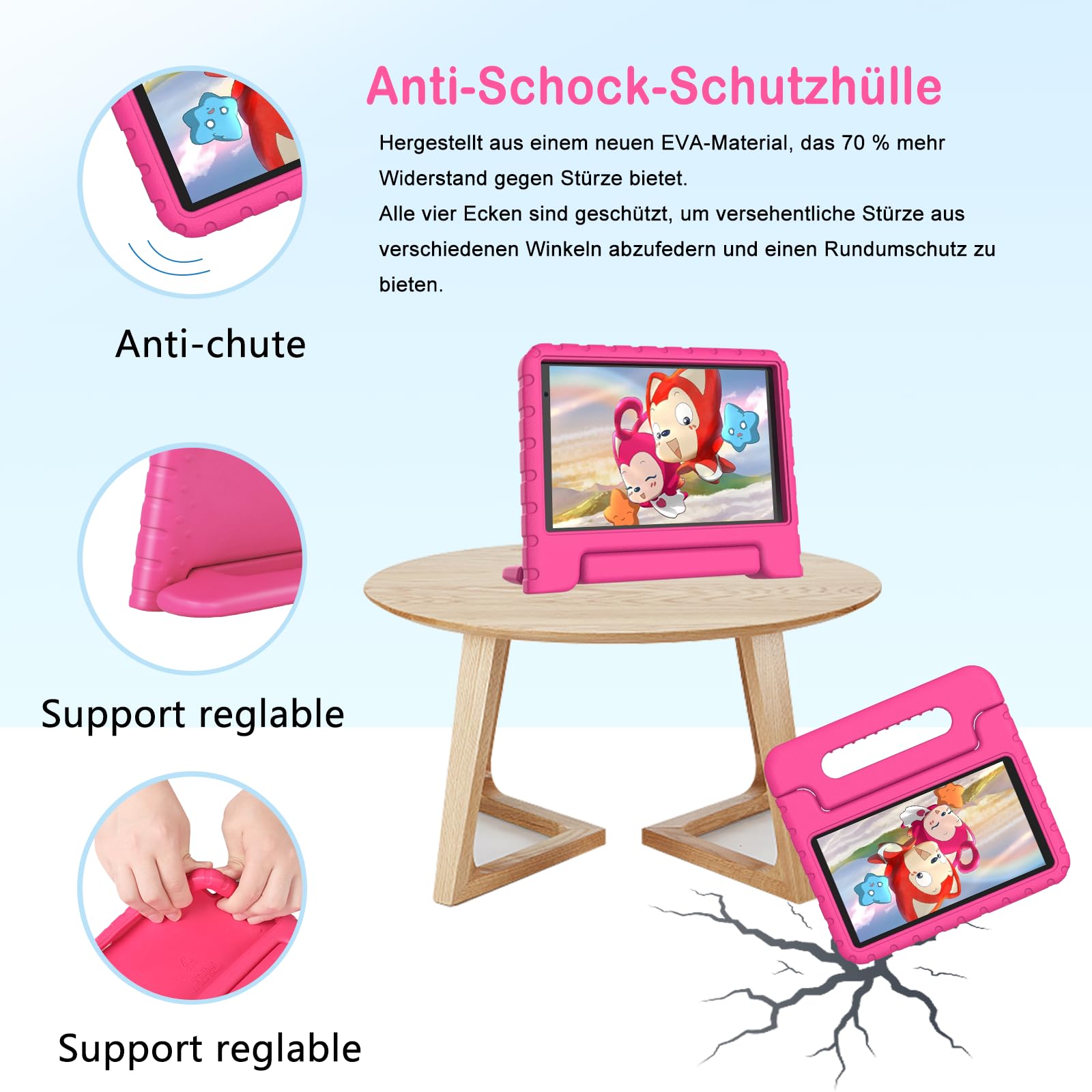 JUSYEA Tablet Niños 32GB ROM 7" FHD Android 11 Pad WiFi 6 Play Store Cámara Doble Seguridad Infantil Eva Funda Protectora - Rosa