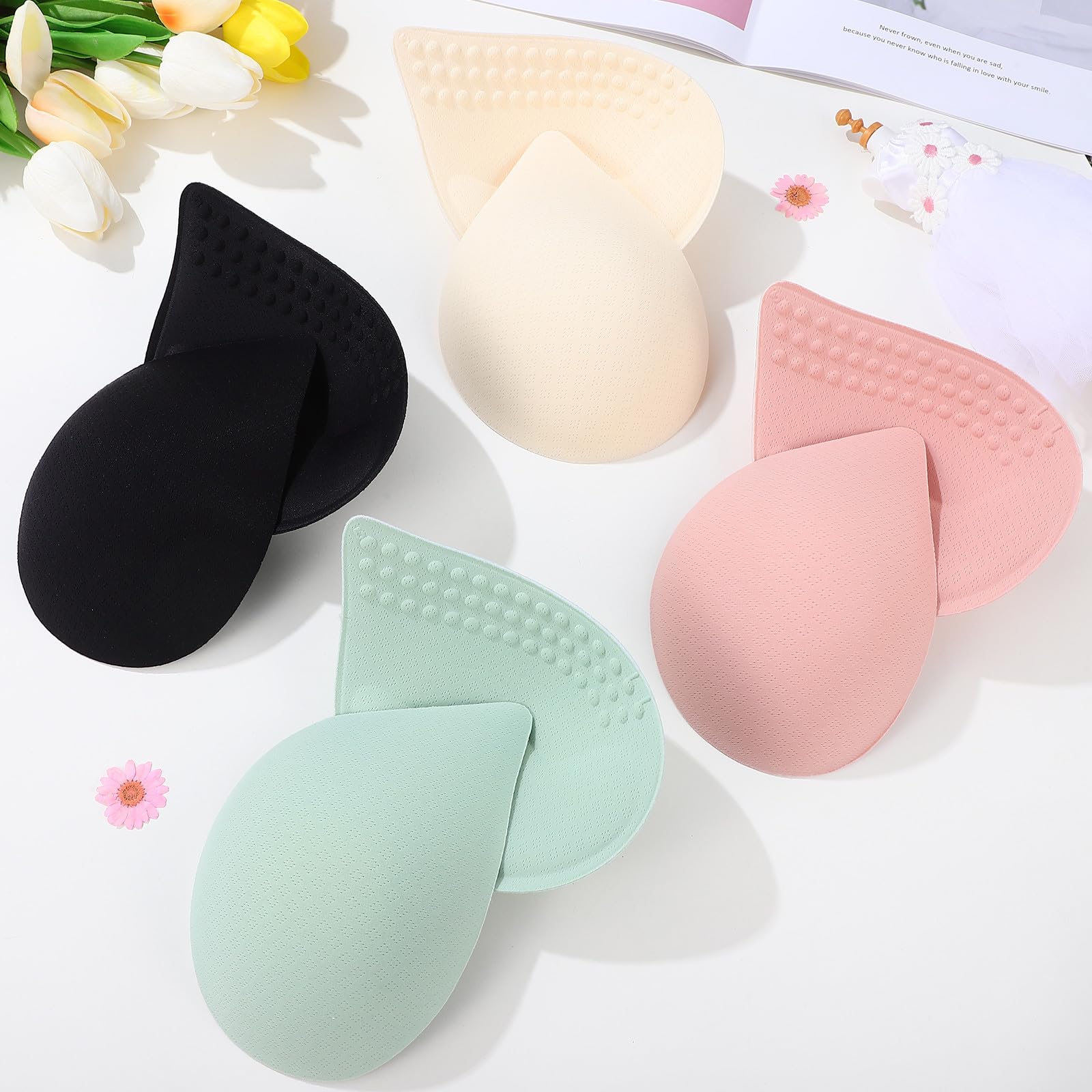 12 Pares de Insertos de Almohadillas para Sujetador Flexibles y Reutilizables, Ligeros, de Fibra Elástica y Poliéster, Ideales para Sujetadores Deportivos y Trajes de Baño