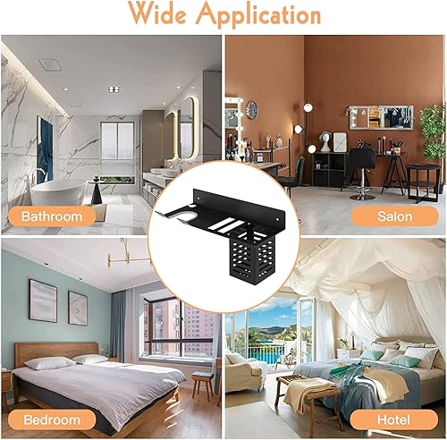 Miniatura 5 de LUEXBOX Soporte para secador de pelo montado en la pared, organizador de herramientas para baño, soporte para rizador, estante para secadora