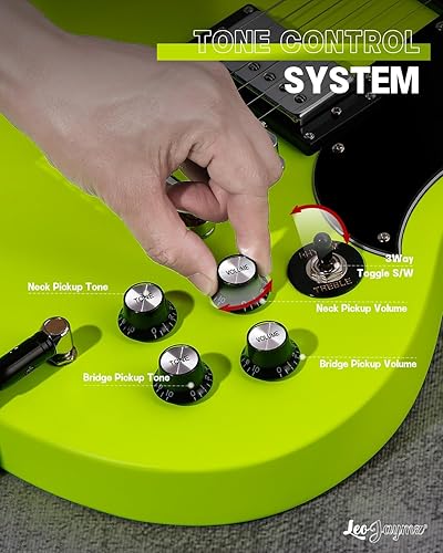 Vista 20 de Leo Jaymz Guitarra eléctrica de cuerpo sólido de 39 pulgadas, cuerpo de madera de álamo, cuello de arce y diapasón de madera de laurel (negro)