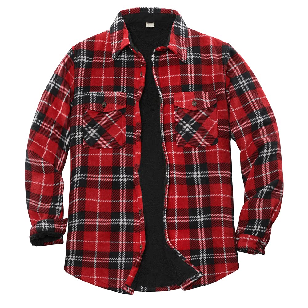 Zenthace Women's Red Men's Warm Sherpa Lined Fleece Plaid Flannel Shirt Jacket(All Sherpa Fleece Lined) S