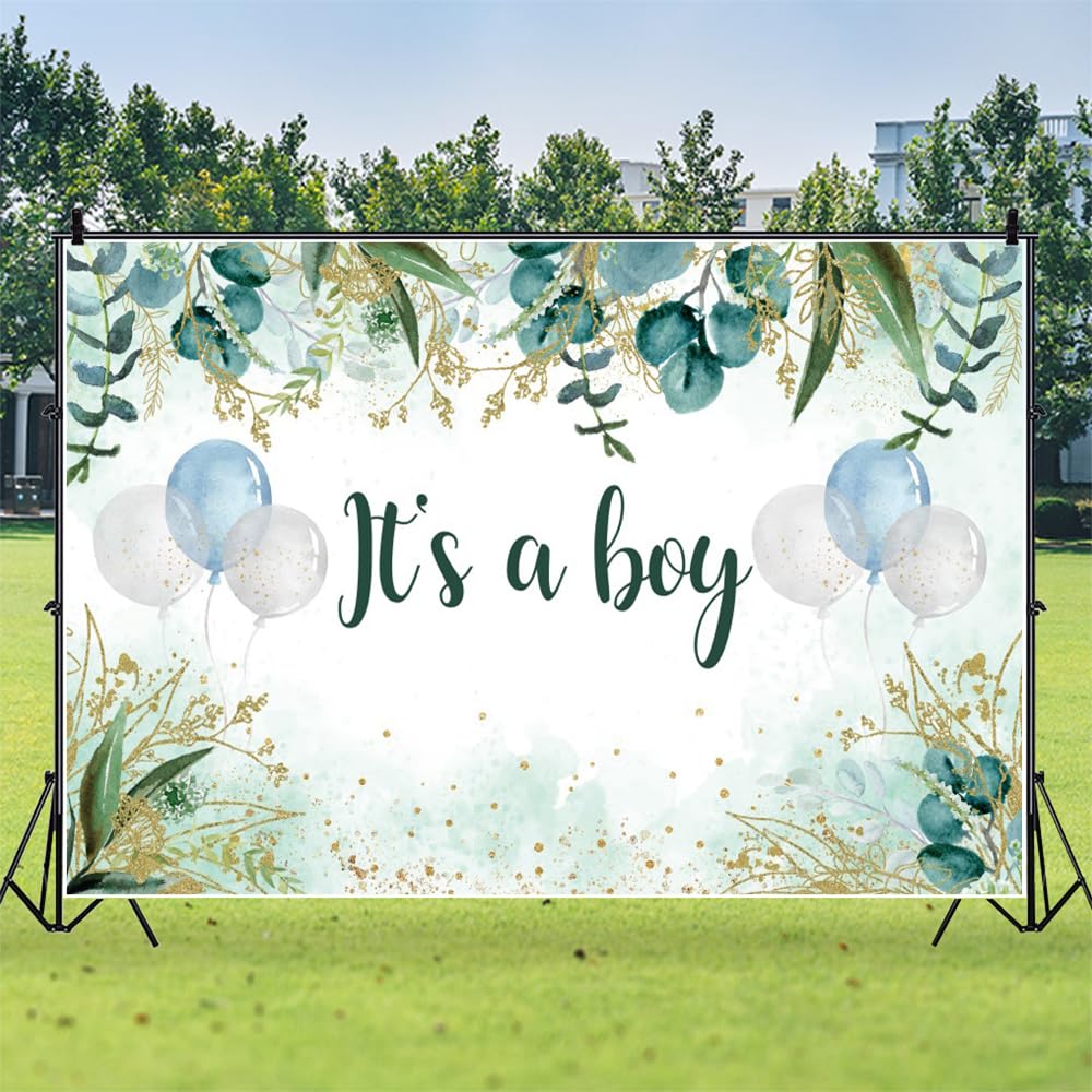 Babyparty Hintergrund Salbeigrün Mit Goldfarbenem Eukalyptus – 2,1 X 1,5 M Vinyl, Für Fotoshootings, Deko & Feiern