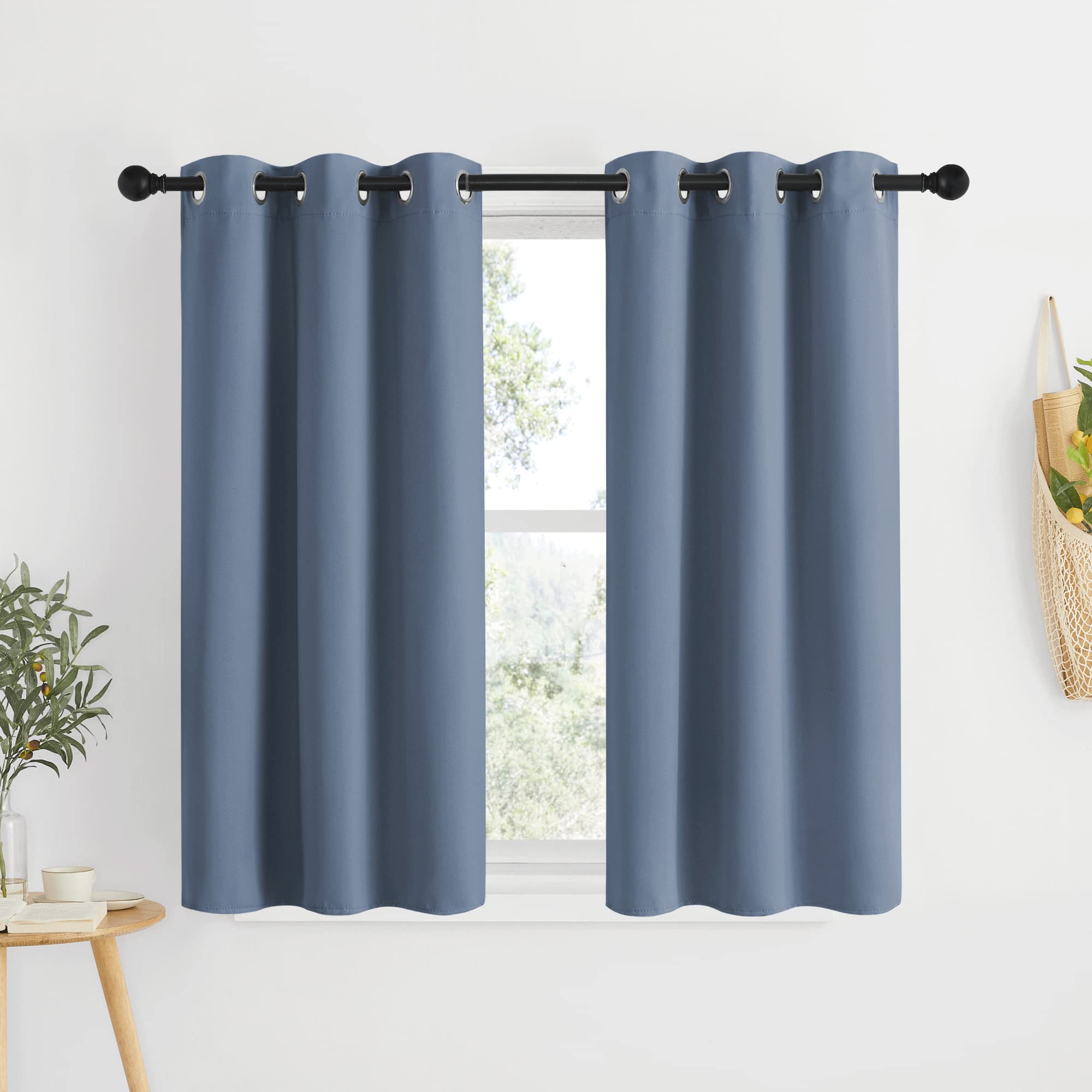NICETOWN Kitchen Curtains Small Window Curtains &amp; Drapes, Thermal Insulated Solid Grommet Panels for Cupboard, Loft, Cafe, Dining Room (Stone Blue, 34" W x 48" L, 2PCs)