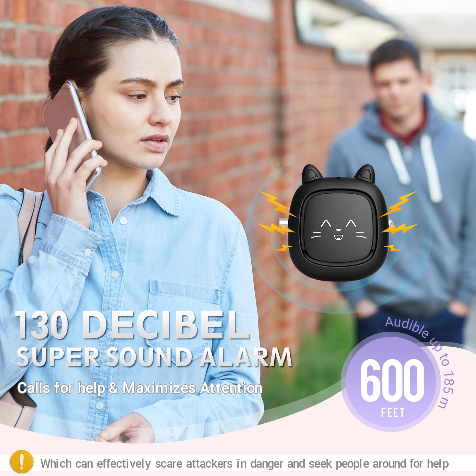 Allarme personale con suono sicuro, 130 dB, sirena di emergenza, portachiavi con luce LED, sirena di sicurezza sonora personale per donne, uomini, bambini, anziani (nero)