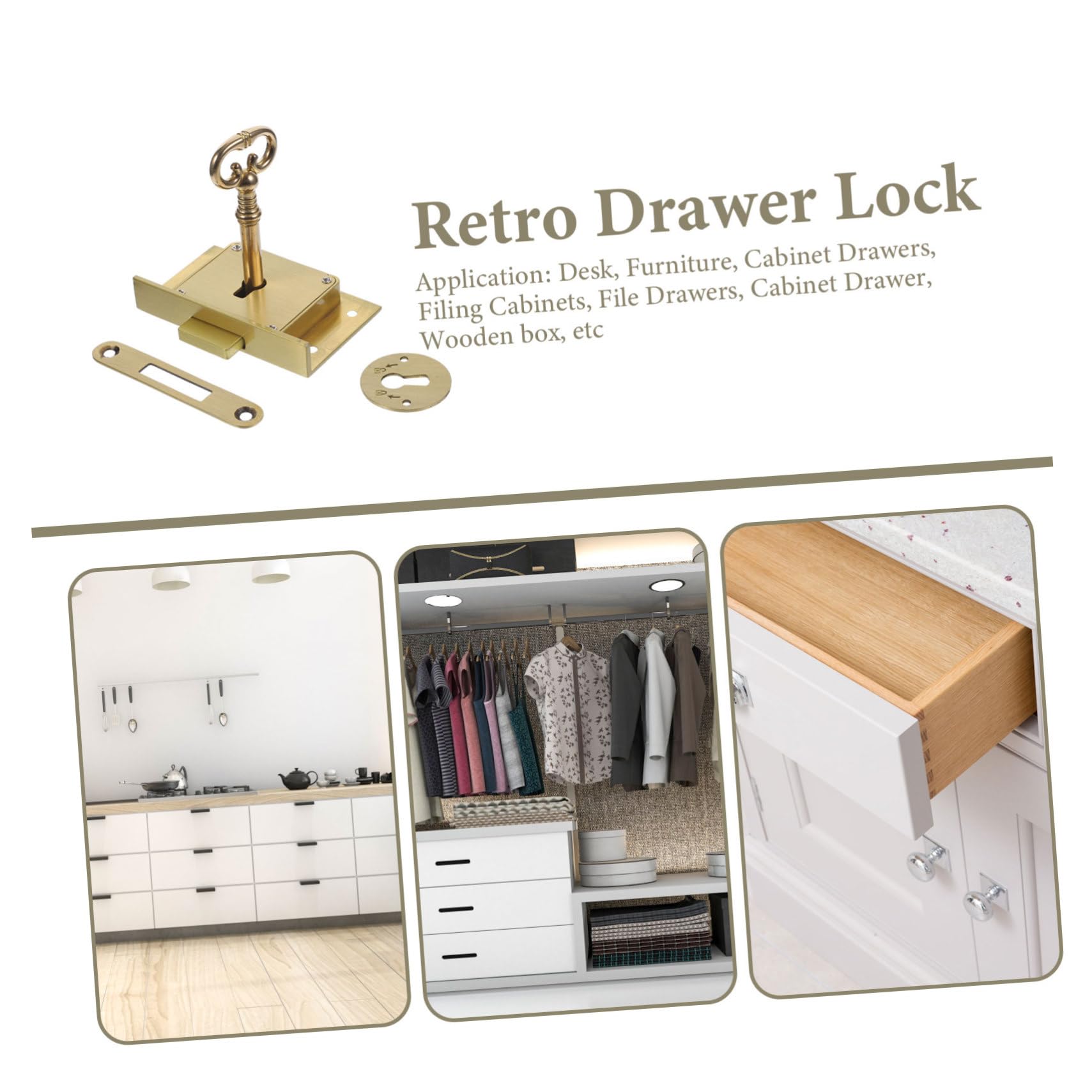 Serratura per Cassetto Vintage Quadrata in Ottone, Mobile