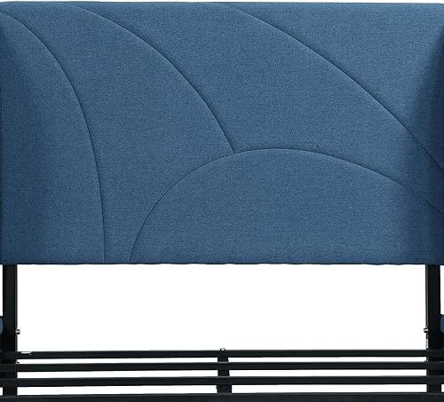 Miniatura 9 de Base de cama de plataforma tapizada Queen con cabecera con respaldo de ala, base de colchón, soporte de listones de madera, no necesita somier, para