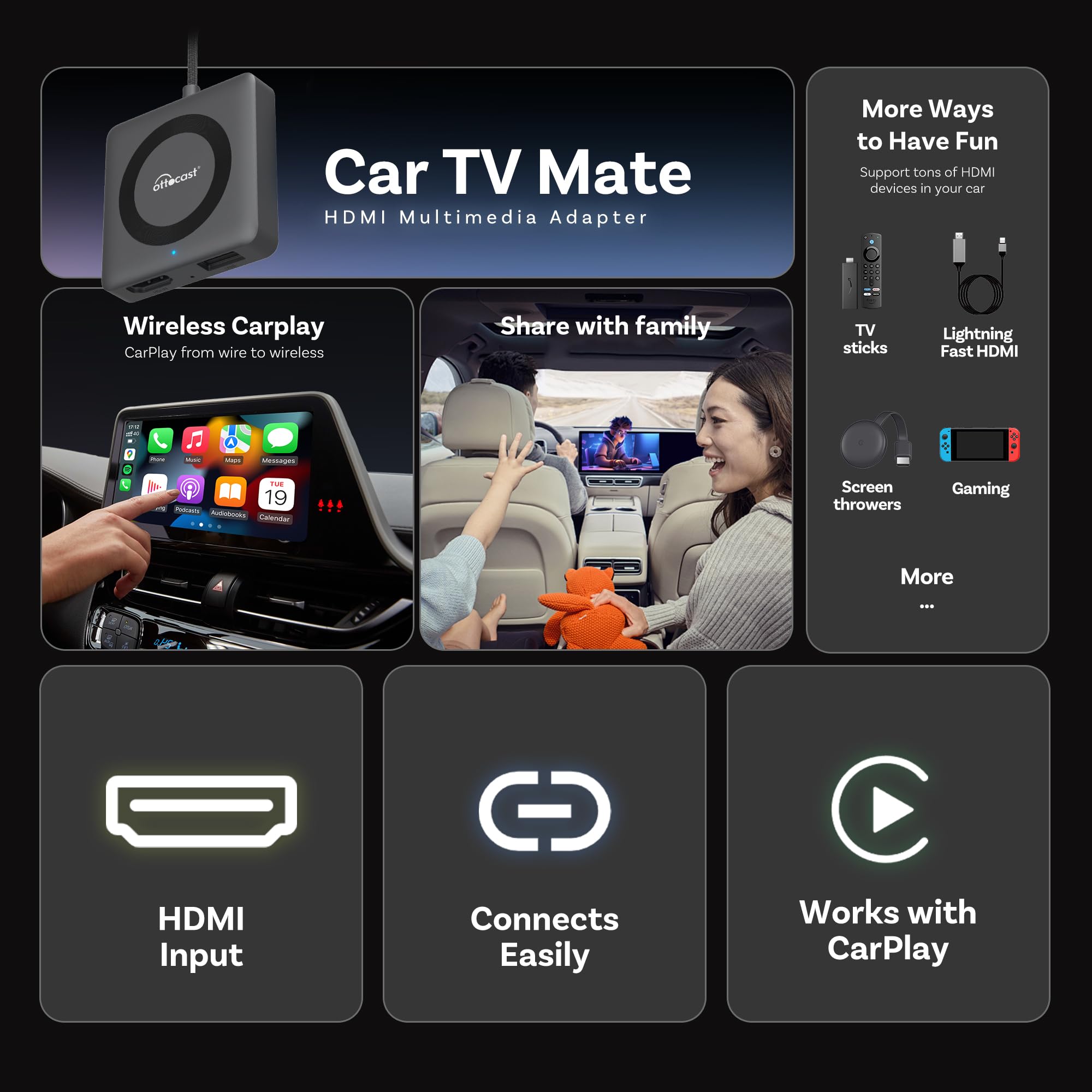 Amazon.com: OTTOCAST Car TV Mate Pro with Wireless Carplay Adapter